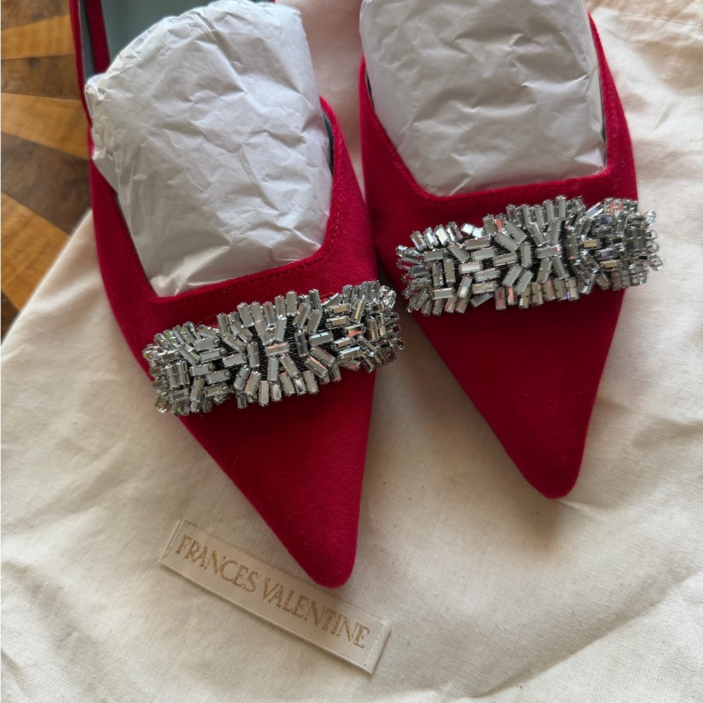 Frances Valentine Red Heels with Embellishment 9.5 with duster bag - Picture 7 of 7